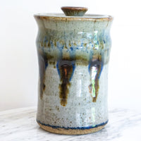 Ceramic Pottery Canister Jar with Lid with Blue Drip Glaze Detailing