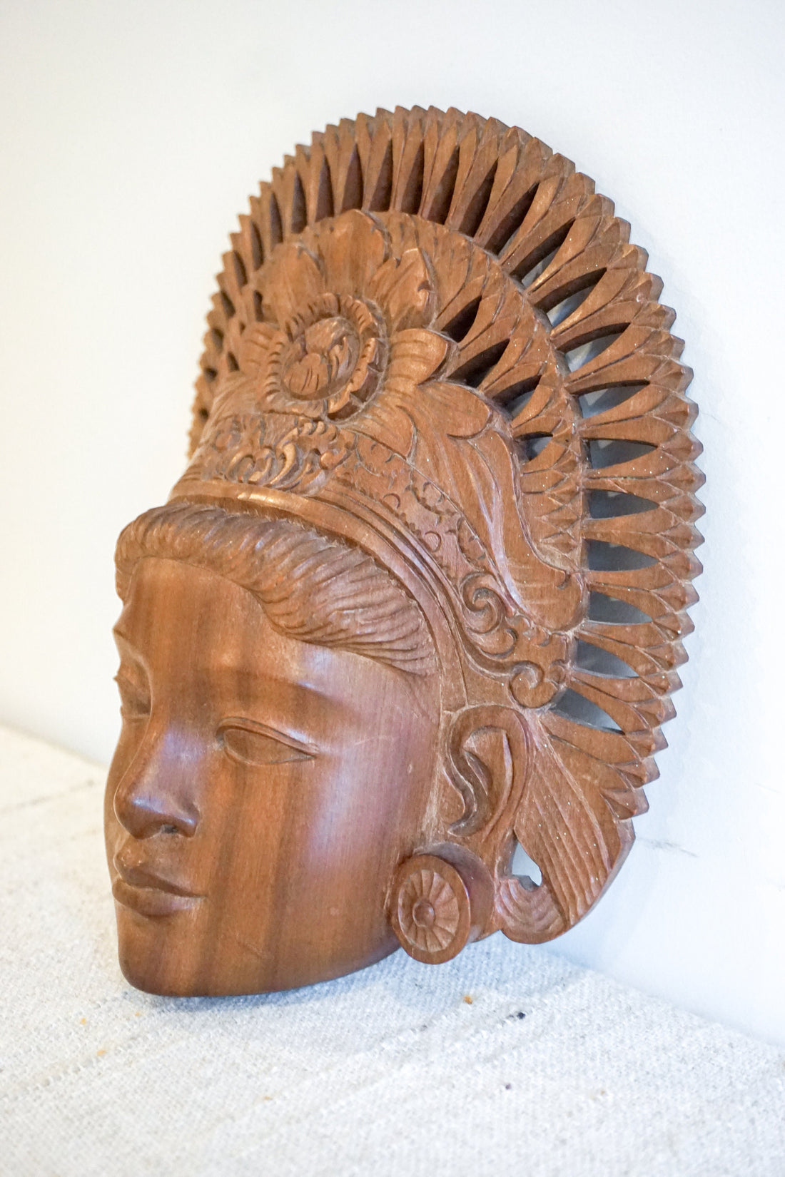 Women's Face Carved Wood Balinese Wall Art