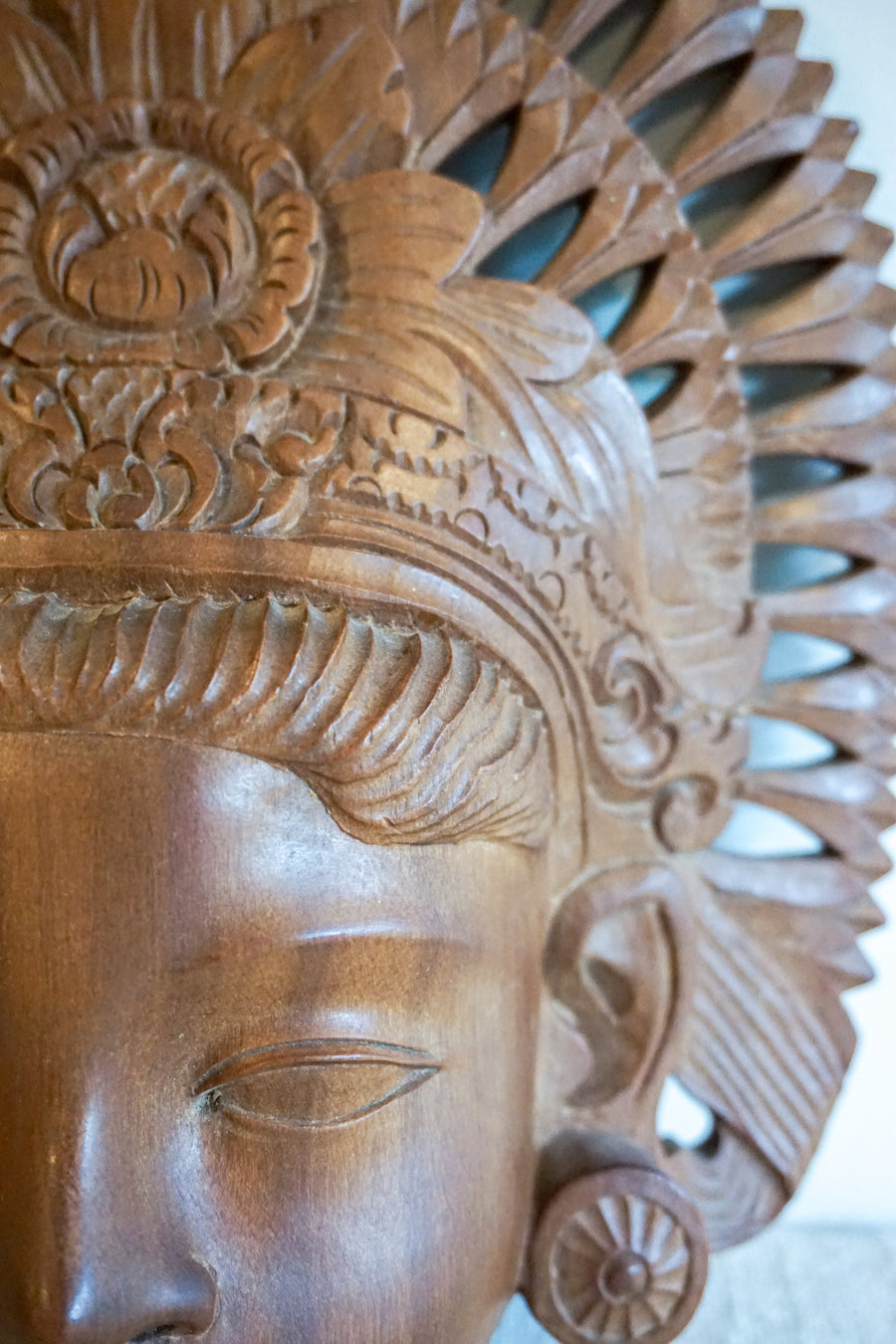 Women's Face Carved Wood Balinese Wall Art