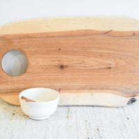 Moroccan Raw Olive Wood Tray / Charcuterie Board with White Moroccan Red Clay Bowl and Mini Olive Wood Spoon (Sets Sold Separately)