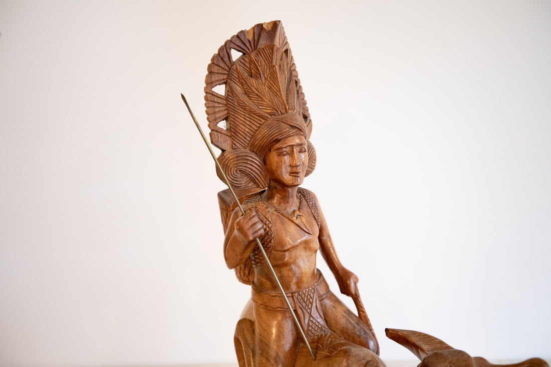 Balinese Wood Warrior Water Buffalo Sculpture Statue from Bali