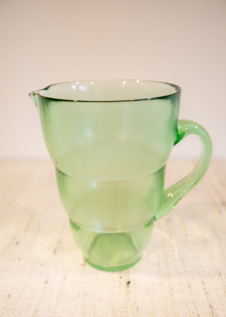 Green Glass Pitcher and Cup Serving Set