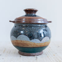 Vintage Hand Made Vibrant Colorful Varied Color Speckled Ceramic Pottery Pot with Original Lid