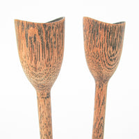 Oak Wood Carved Candle Stick Holders