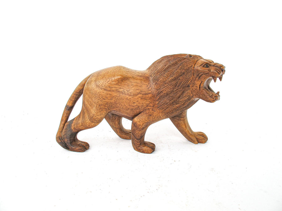 Hand Carved Wood Lion Sculpture