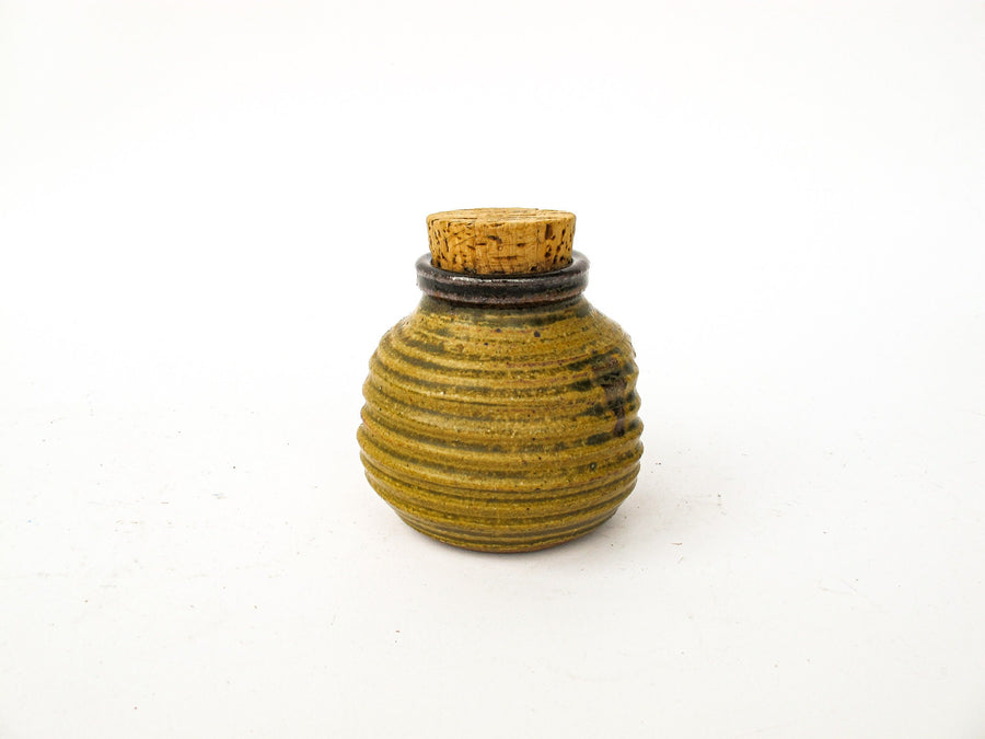Ceramic Pottery with Original Cork Lid in honey Comb yellow and Black