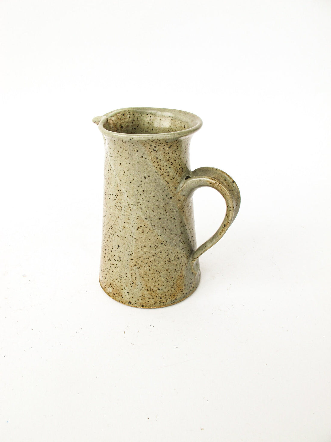 Greyish White Speckled Pottery Ceramic Pitcher with Rust Tones