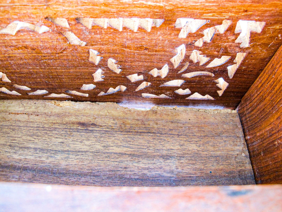 Hand Carved Teak or Rose Wood Magazine Rack with White Shell Inlay Design