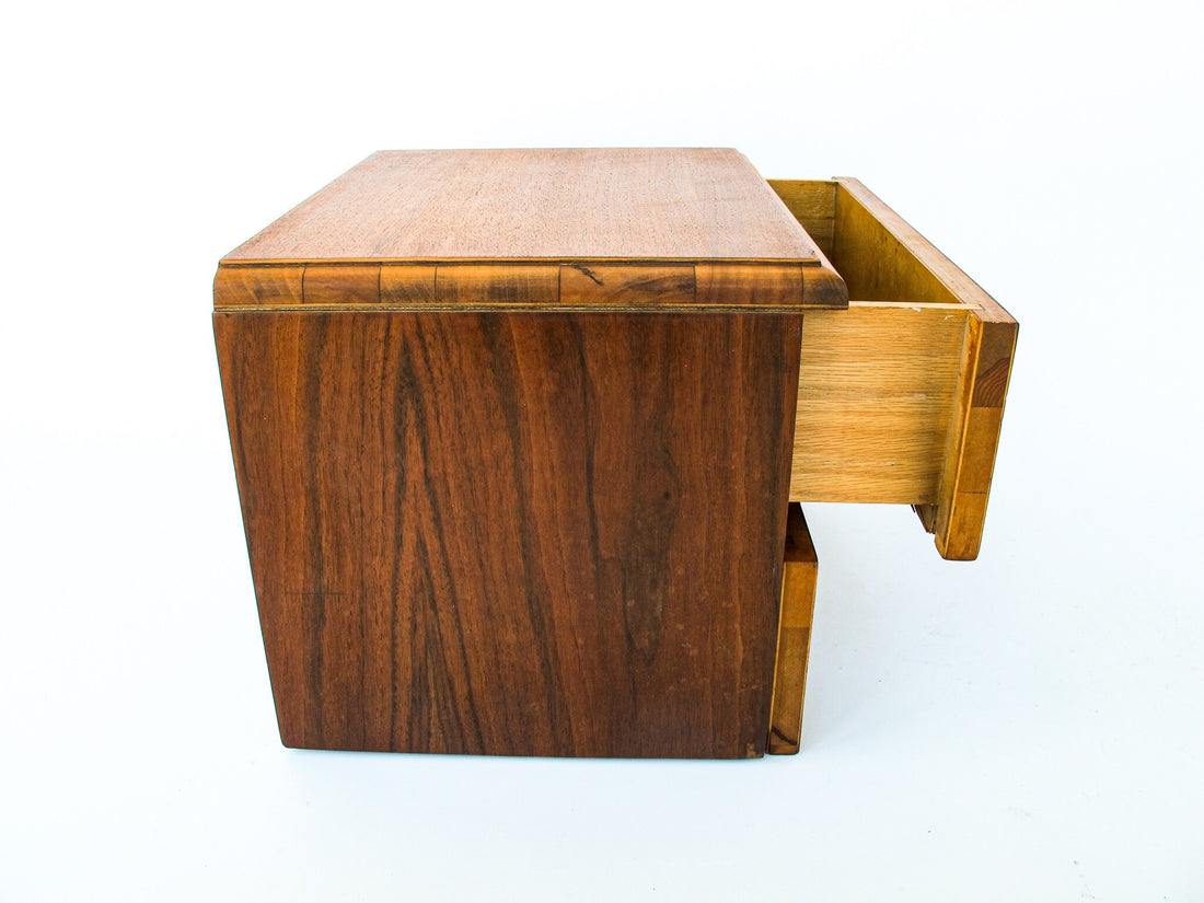 Art Deco Wood Box with Two Drawers and Bakelite Style Handles