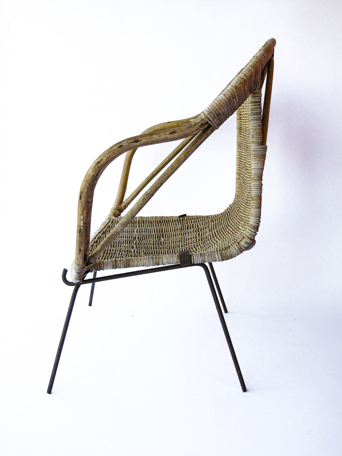 Adorable Petite Vintage Rustic Bohemian Peacock Woven Barrel Chair