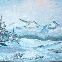 Original Framed Oil Snow Landscape Painting of the Three Sisters in Oregon by Doris Hall