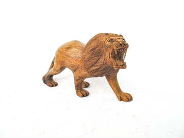 Hand Carved Wood Lion Sculpture
