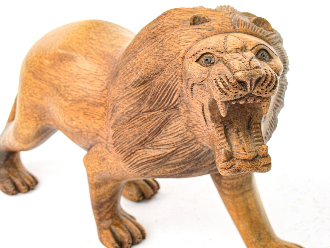 Hand Carved Wood Lion Sculpture