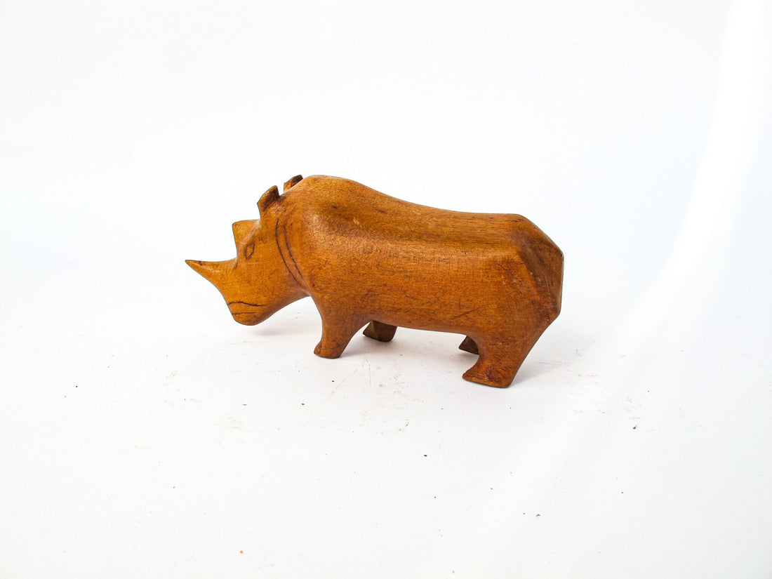 African Carved Wood Rhino Statue