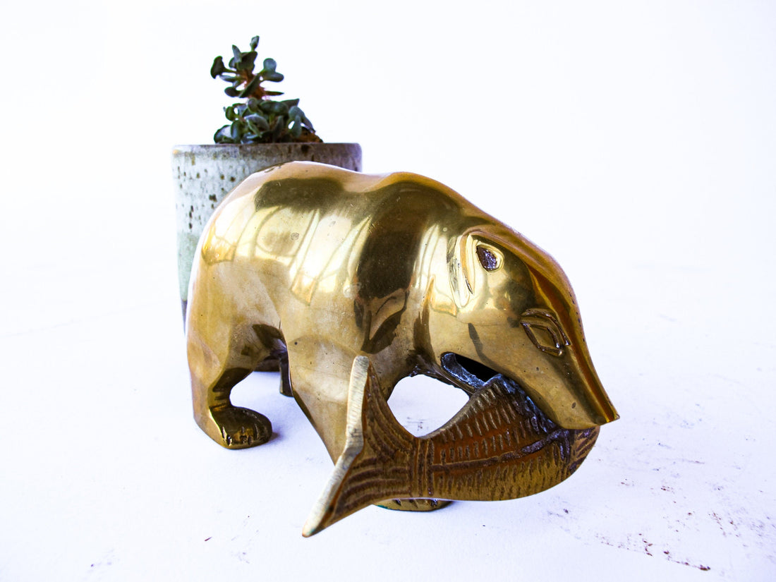 Brass Bear with Fish