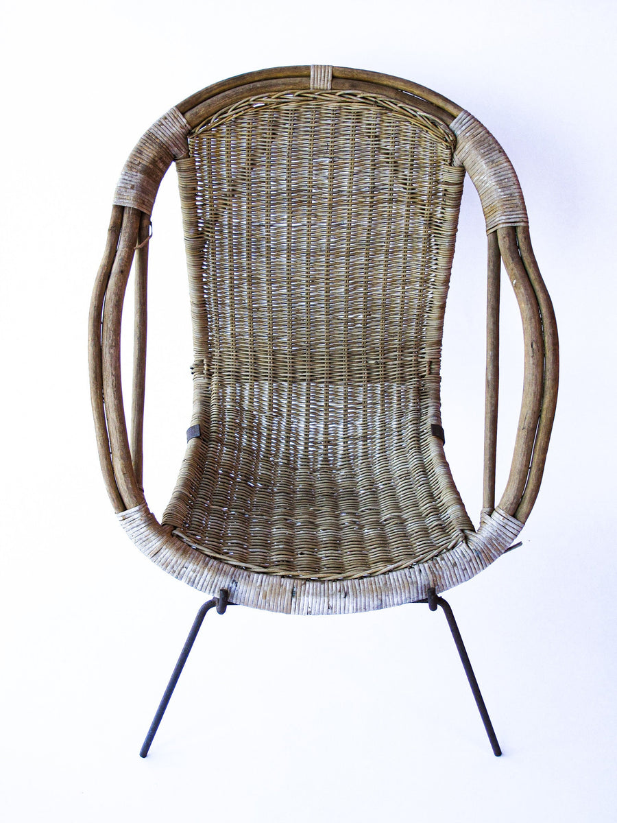 Adorable Petite Vintage Rustic Bohemian Peacock Woven Barrel Chair