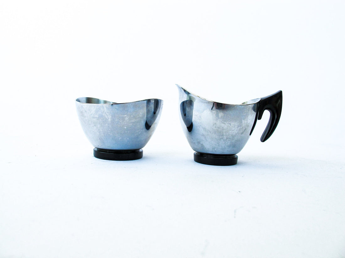 Midcentury Stainless Steel Cream and Sugar set