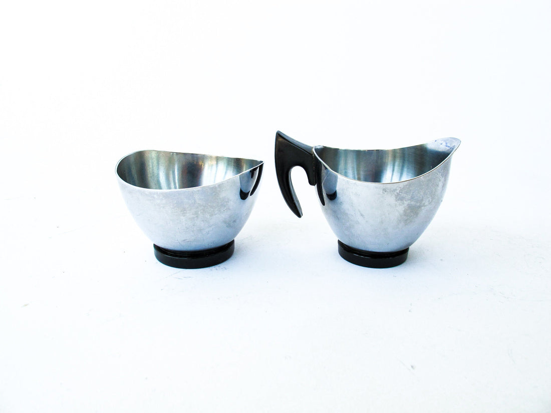 Midcentury Stainless Steel Cream and Sugar set