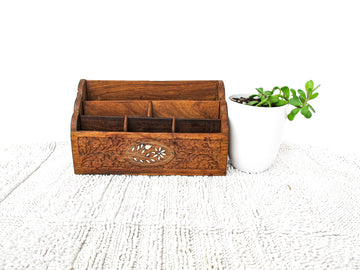 Teak Wood Desk Organizer