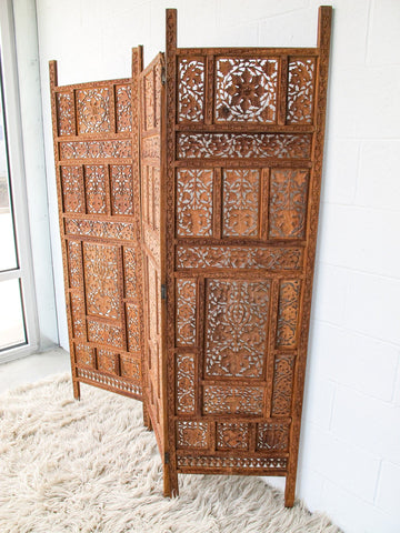 Teak Wood Lattice Privacy Screen - Made in India