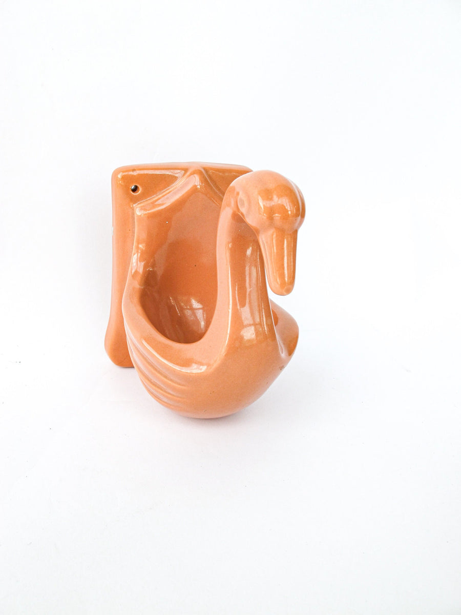 Vintage Terracotta Pink Ceramic Wall Mounted Swan / Flamingo bowl / Planter / Soap Dish