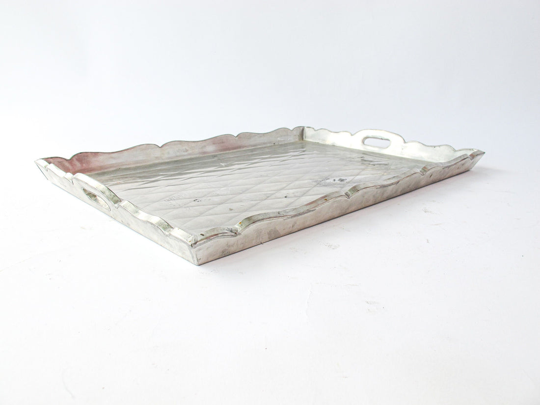 Silver Quilted Serving Tray from Mexico