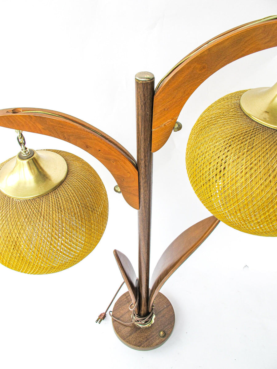 Midcentury Sculptural Fanned Walnut Lamp with Woven Shade (Sold Separately)
