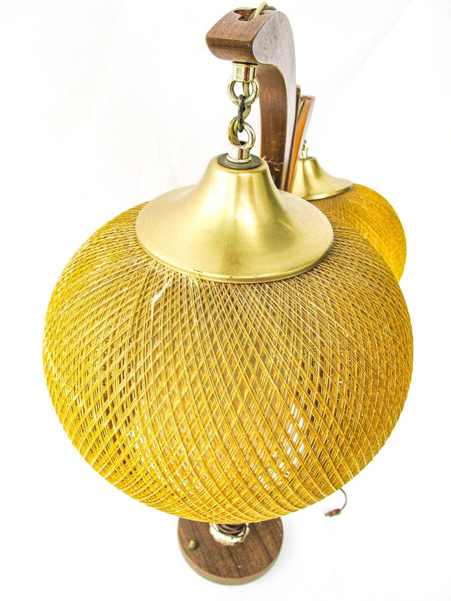 Midcentury Sculptural Fanned Walnut Lamp with Woven Shade (Sold Separately)