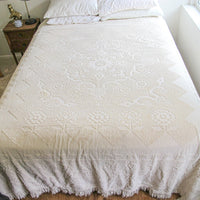 White Cotton Nubby Blanket with Fringe Detail