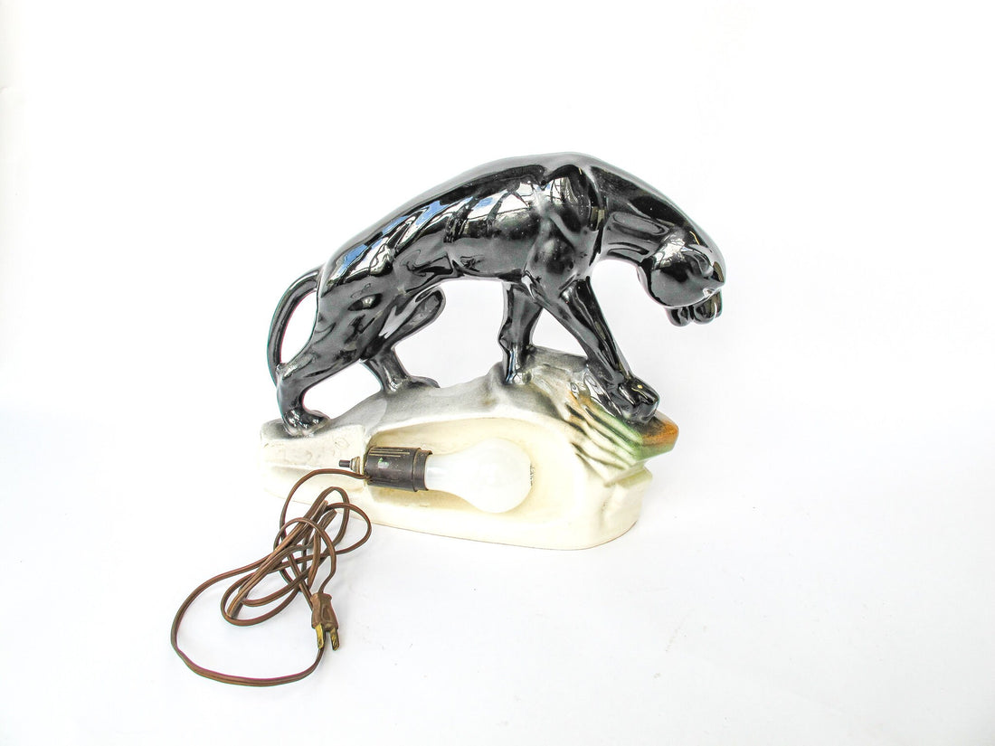 1950s Ceramic Panther Sculpture TV Light  Made in the USA by Lane & Co in California
