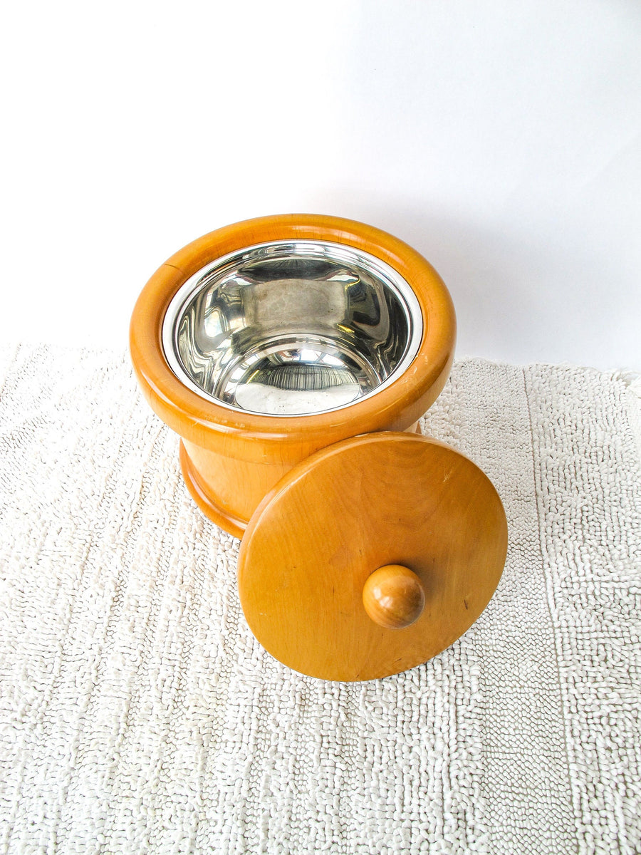 Midcentury Manzom Pietro Wood Ice Bucket with Metal Insert