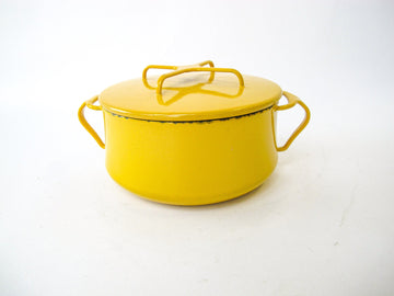 Two Quart Dansk Midcentury yellow Enamelware Pot with Lid Made in Denmark