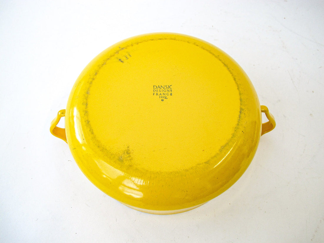 Two Quart Dansk Midcentury yellow Enamelware Pot with Lid Made in Denmark