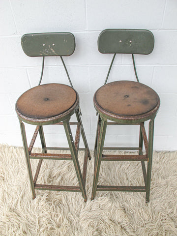 Industrial Metal Machining Barstools Set of Two