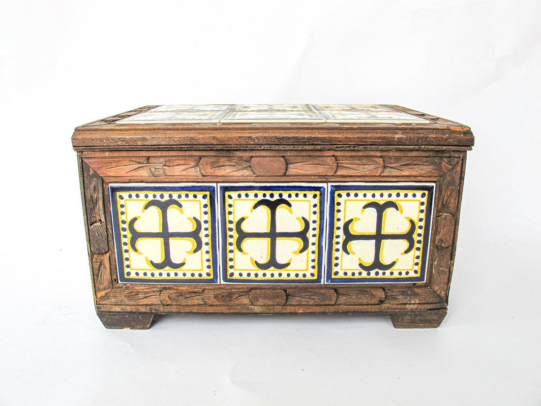 Mexican Tile and Carved Wood Trunk