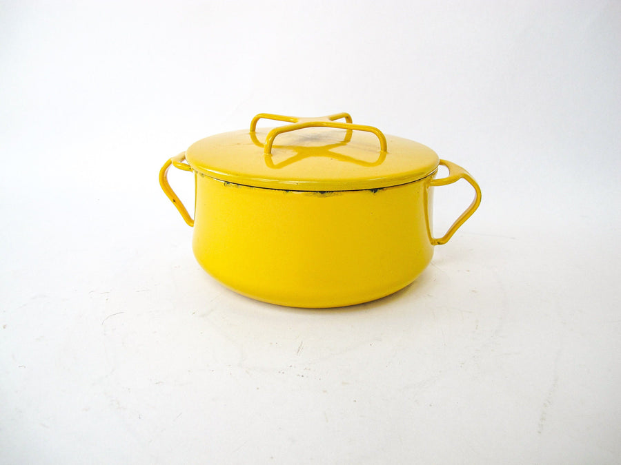 Two Quart Dansk Midcentury yellow Enamelware Pot with Lid Made in Denmark