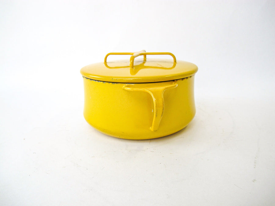 Two Quart Dansk Midcentury yellow Enamelware Pot with Lid Made in Denmark