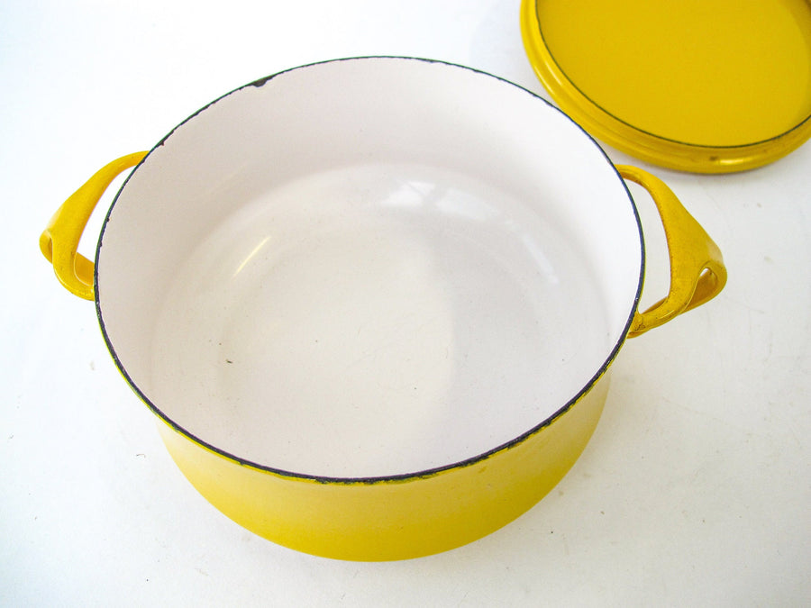 Two Quart Dansk Midcentury yellow Enamelware Pot with Lid Made in Denmark