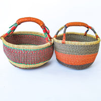 African Market Baskets with Leather Handle Detailing (3 Available and Sold Separately)