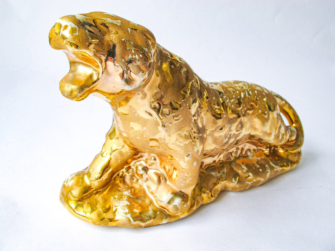 14 Karat Gold Plated Cheetah Planter Statue Sculpture