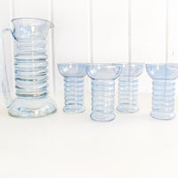 Modern Blue Glass Pitcher and Cup Set of Four