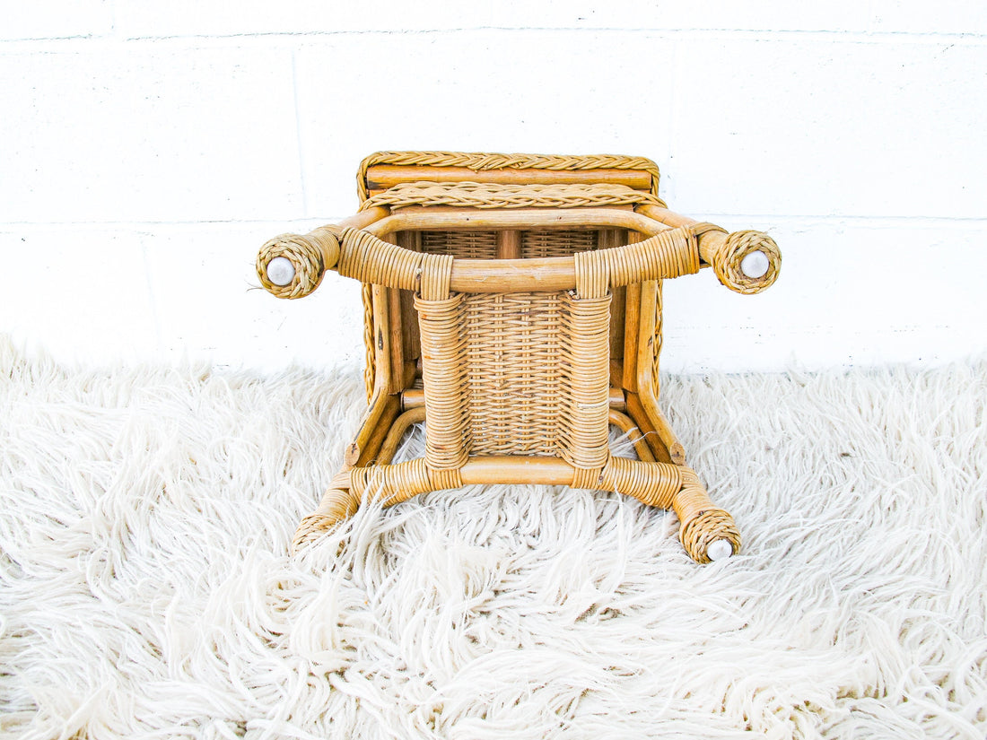 Wicker Rattan Stool Plant Stand Small Side Table