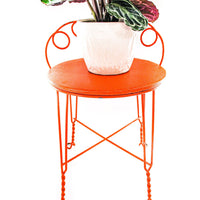 Upholstered  Midcentury Metal Vanity Stool Seat in Orange