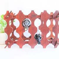 Midcentury Atomic Wood Wine Bottle Rack Organizer