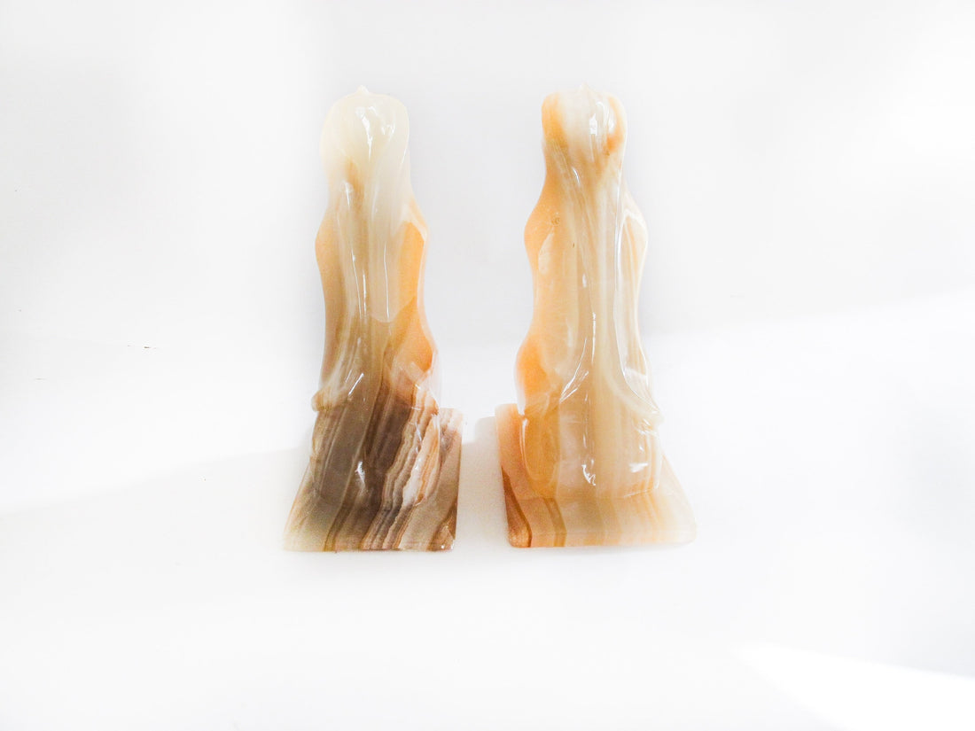 Onyx Agate Stone kneeling Lady Book Ends