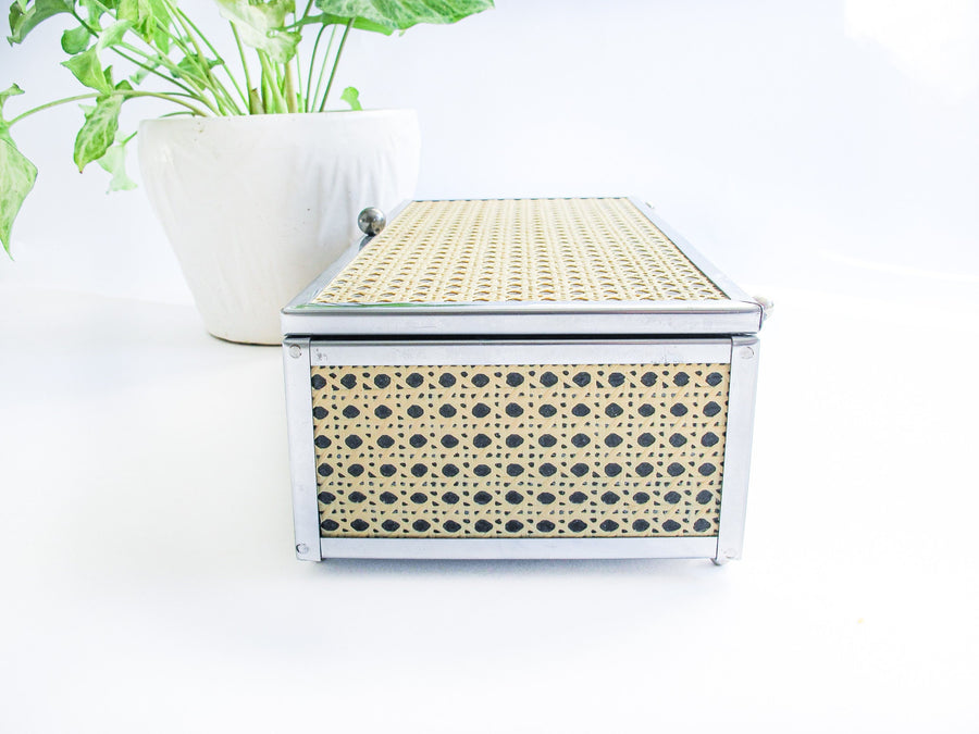 Metal Jewelry Box with Mirror and Cane Detailing