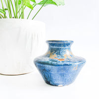 Hand Made Ceramic Pottery Vase in Yellow and Crystalized Blue Glaze
