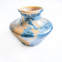 Hand Made Ceramic Pottery Vase in Yellow and Crystalized Blue Glaze