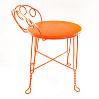 Upholstered  Midcentury Metal Vanity Stool Seat in Orange