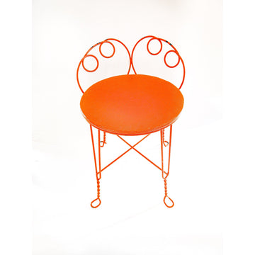 Upholstered  Midcentury Metal Vanity Stool Seat in Orange